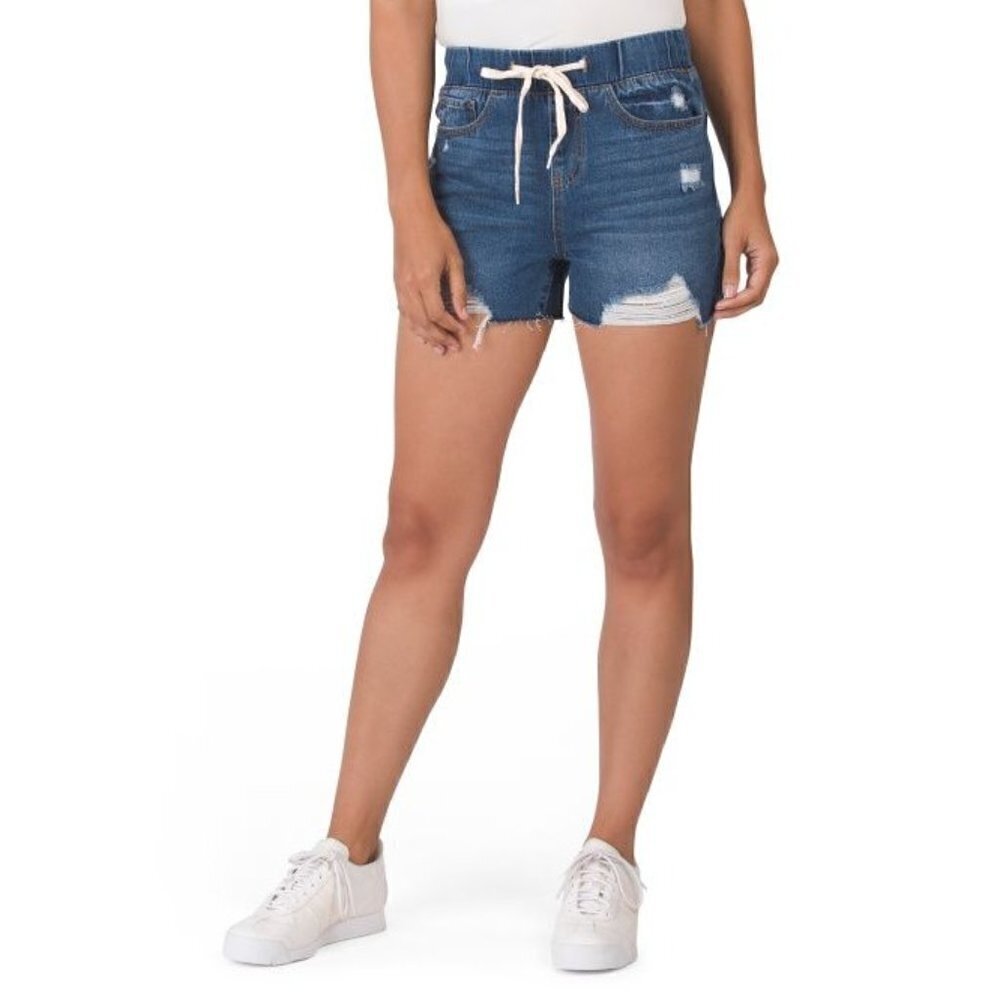 REWASH Juniors Denim Jogger Shorts Blue Size Small